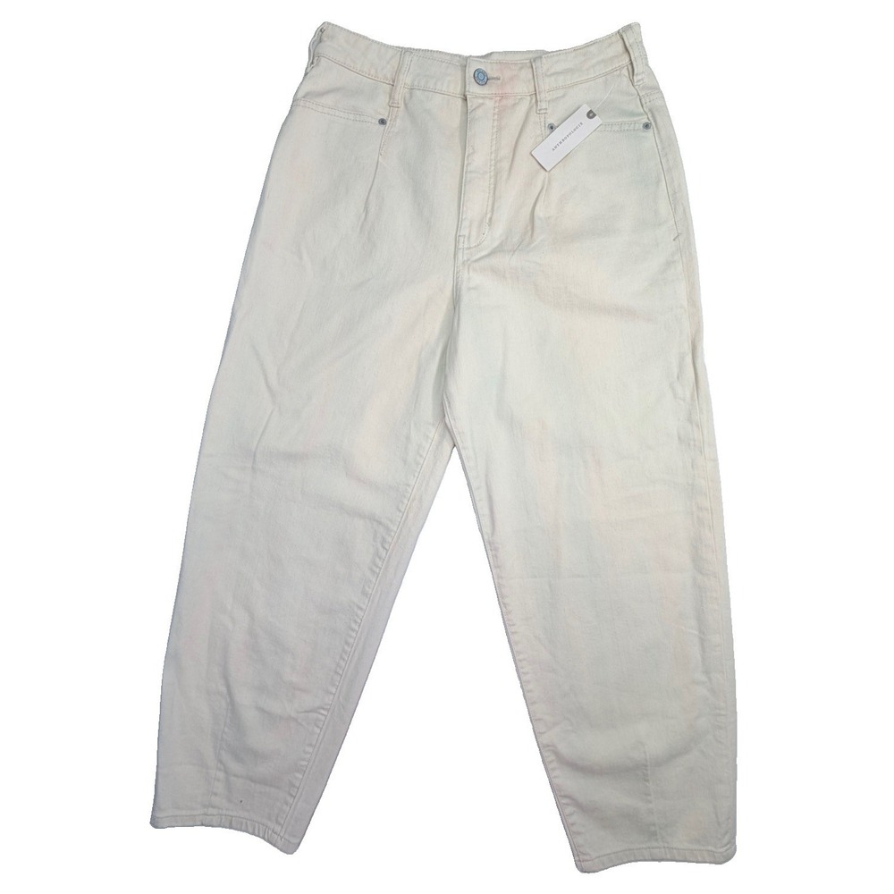 Pilcro Letterpress Anthropologie Barrel Leg Jeans Women 28 Ivory Cream Denim NWT